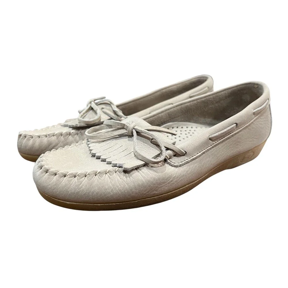 Dexter Women's Vintage USA Made Beige Leather Kiltie Moccasin Loafers  US 9.5